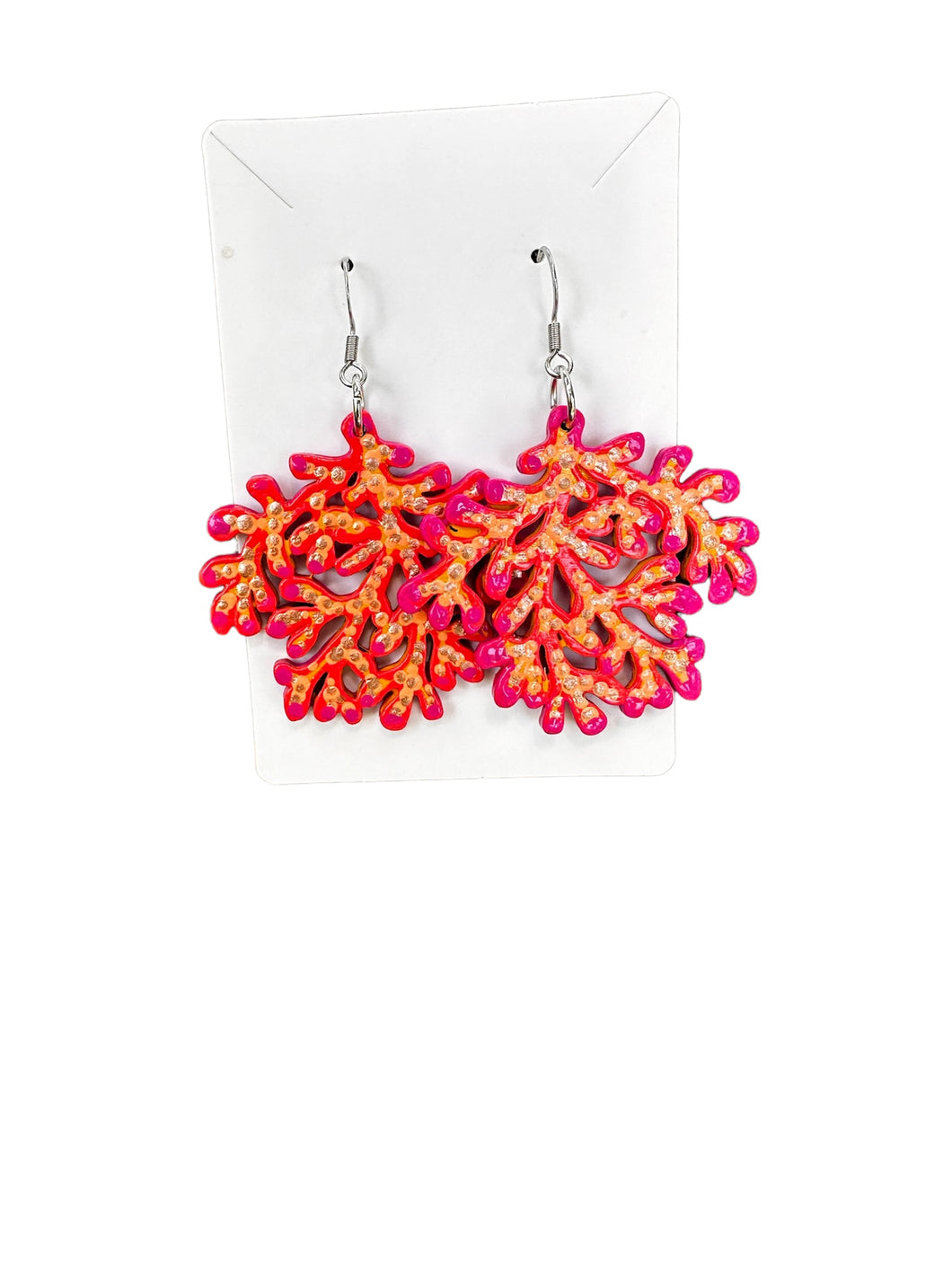 Pink and Orange Hand Painted Sea Coral Earrings