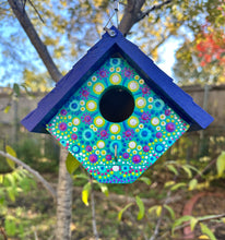 Load image into Gallery viewer, Hand Painted Blue and Green Wooden Hanging Birdhouse
