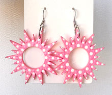 Load image into Gallery viewer, Pink and White Hand Painted Sun Burst Earrings
