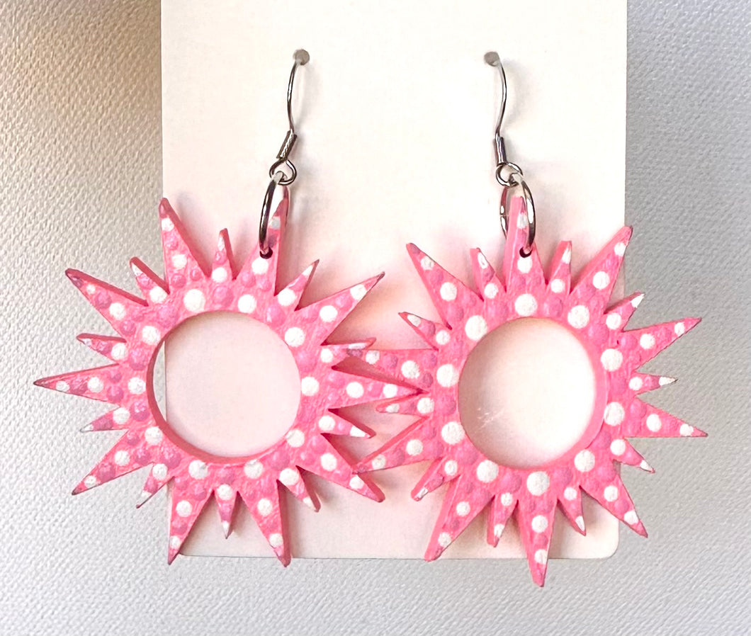 Pink and White Hand Painted Sun Burst Earrings