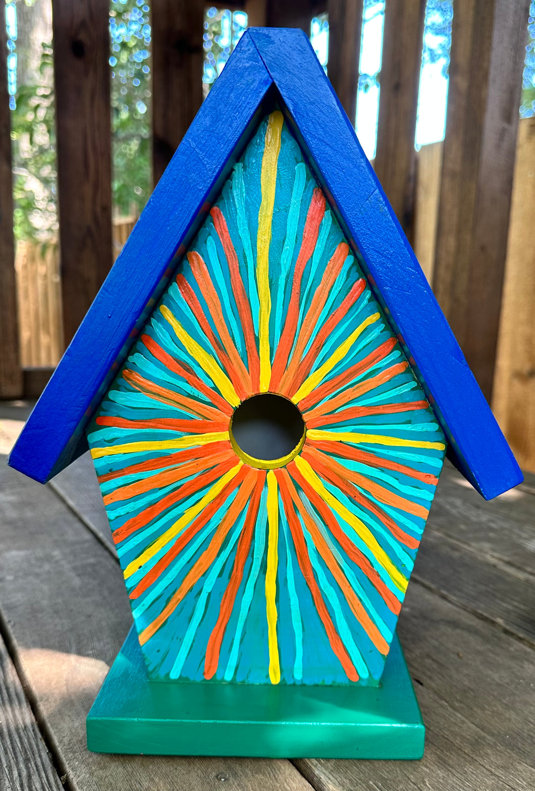 Hand Painted Blue and Yellow Wooden Bird House