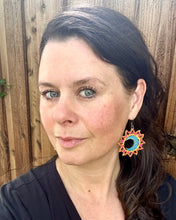 Load image into Gallery viewer, Hand Painted Blue and Orange Sun and Moon Earrings
