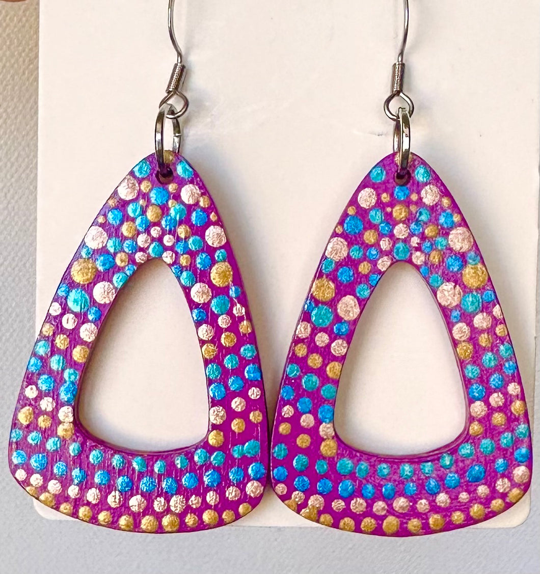 Metallic Tones Hand Painted Rounded Triangle Earrings