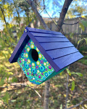 Load image into Gallery viewer, Hand Painted Blue and Green Wooden Hanging Birdhouse
