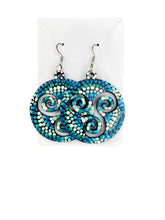 Load image into Gallery viewer, Hand Painted Blue and White Spiral in Circle Earrings
