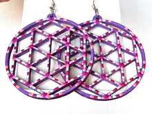 Load image into Gallery viewer, Purple and Pink Hand Painted Geometric Circle Earrings
