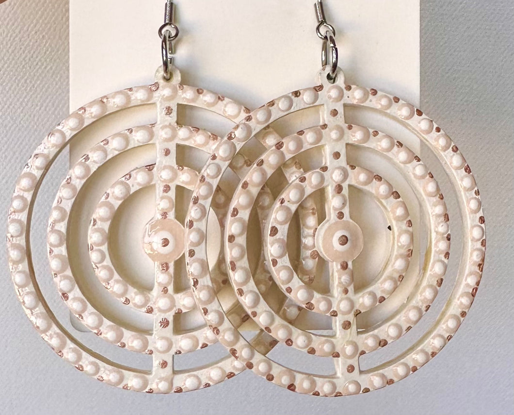 White and Rose Gold Hand Painted Concentric Circles Earrings