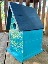 Load image into Gallery viewer, Hand Painted Blue and Green Wooden Bird House
