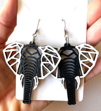 Load image into Gallery viewer, Black and White Hand Painted Elephant Earrings
