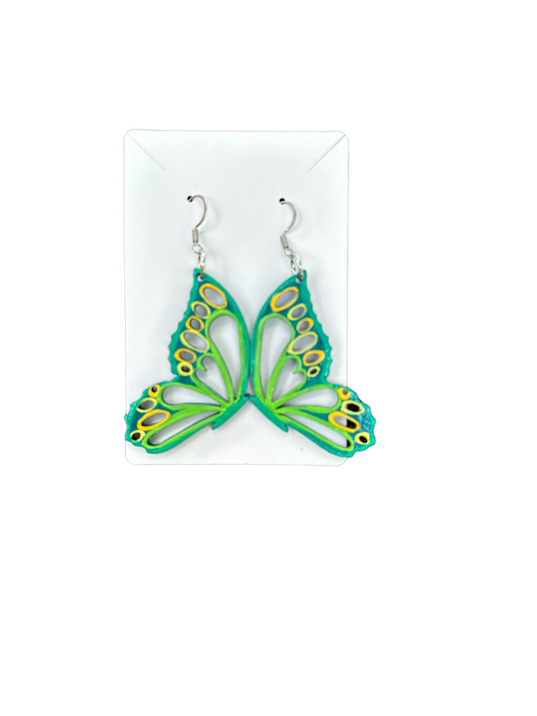 Hand Painted Green and Yellow Butterfly Earrings