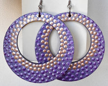Load image into Gallery viewer, Metallic Purple and Rose Gold Hand Painted Hoop Earrings
