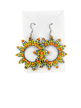 Load image into Gallery viewer, Hand Painted Yellow and Orange Circle in Flower Earrings
