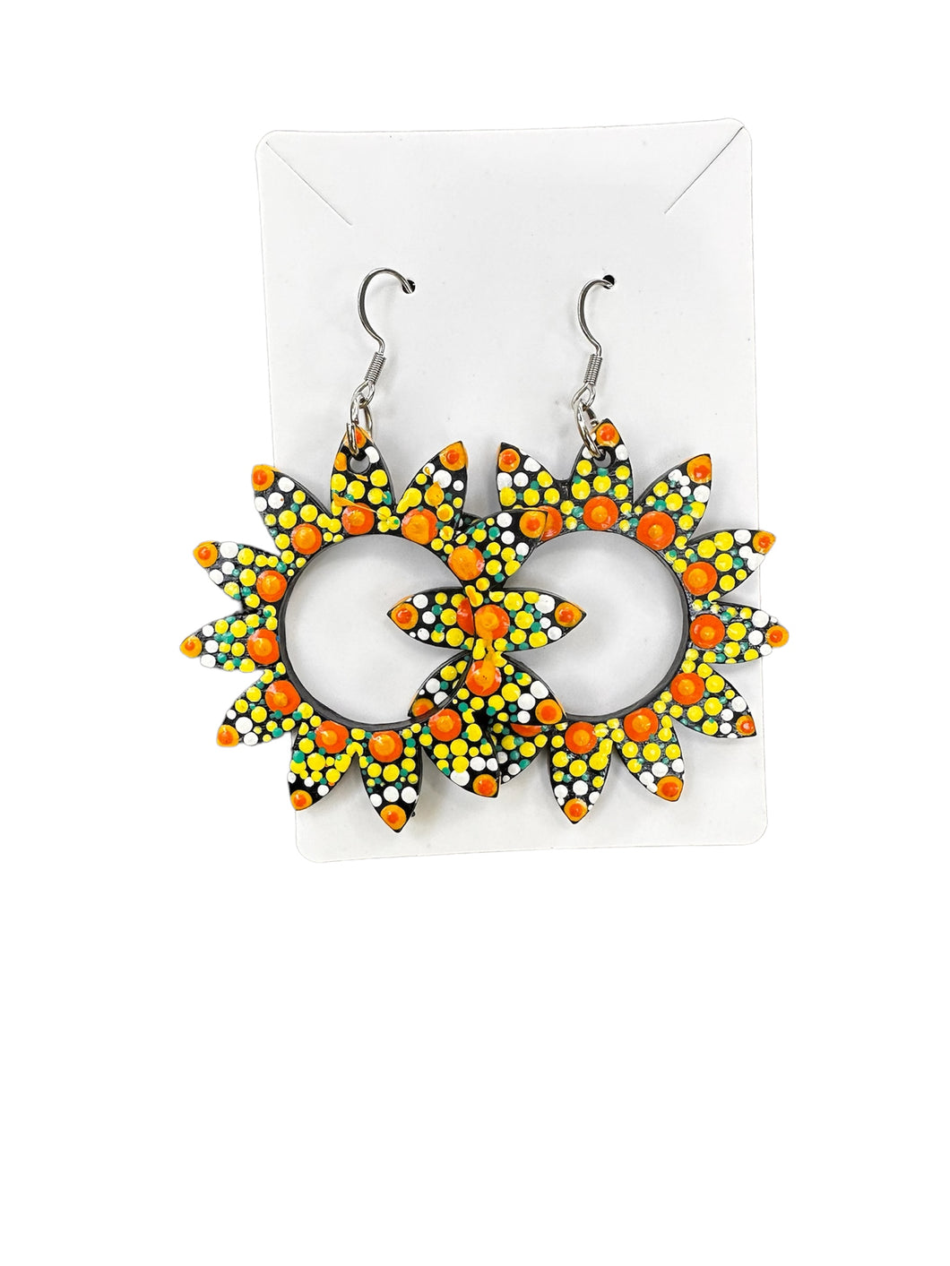 Hand Painted Yellow and Orange Circle in Flower Earrings