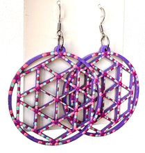 Load image into Gallery viewer, Purple and Pink Hand Painted Geometric Circle Earrings
