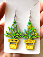 Load image into Gallery viewer, Yellow and Green Hand Painted Potted Plant Earrings
