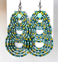 Load image into Gallery viewer, Blue and Yellow Hand Painted Geometric Circles Earrings
