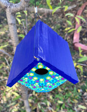 Load image into Gallery viewer, Hand Painted Blue and Green Wooden Hanging Birdhouse
