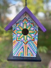 Load image into Gallery viewer, Hand Painted Purple and Dark Blue Wooden Hanging Birdhouse
