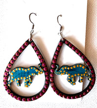 Load image into Gallery viewer, Metallic Blue and Gold Hand Painted Elephant in Teardrop Earrings
