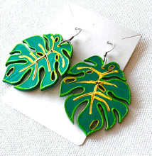 Load image into Gallery viewer, Green and Yellow Hand Painted Leaf Earrings
