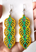 Load image into Gallery viewer, Yellow and Green Hand Painted Long Leaves Earrings
