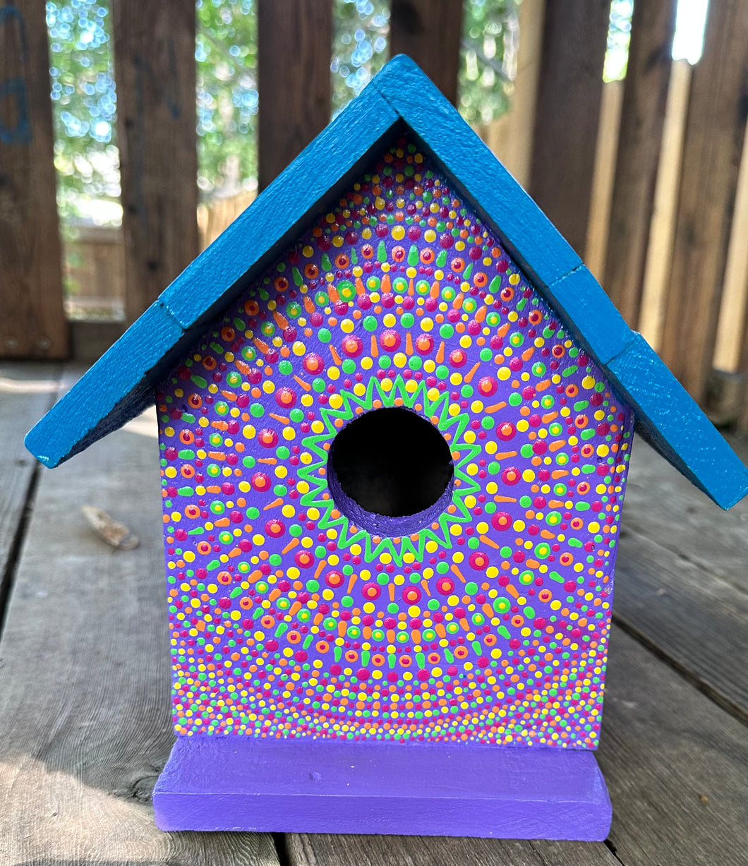 Hand Painted Purple and Blue Wooden Bird House