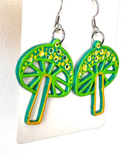 Load image into Gallery viewer, Green and Yellow Hand Painted Mushroom Earrings
