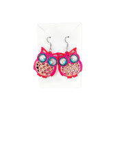 Load image into Gallery viewer, Hand Painted Pink and Blue Owl Earrings
