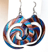 Load image into Gallery viewer, Metallic Blue and Silver Hand Painted Swirl Earrings
