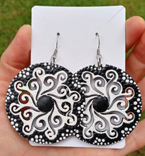 Load image into Gallery viewer, Hand Painted Black and White Swirl Inside Circle Earrings
