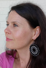Load image into Gallery viewer, Hand Painted Black and White Triangles in Circle Earrings
