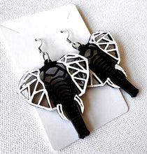 Load image into Gallery viewer, Black and White Hand Painted Elephant Earrings
