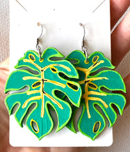 Load image into Gallery viewer, Green and Yellow Hand Painted Leaf Earrings
