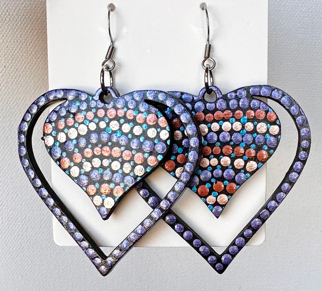 Metallic Toned Hand Painted Heart Shaped Earrings