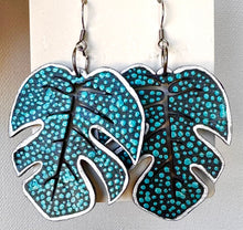 Load image into Gallery viewer, Metallic Teal and Silver Hand Painted Leaf Shaped Earrings
