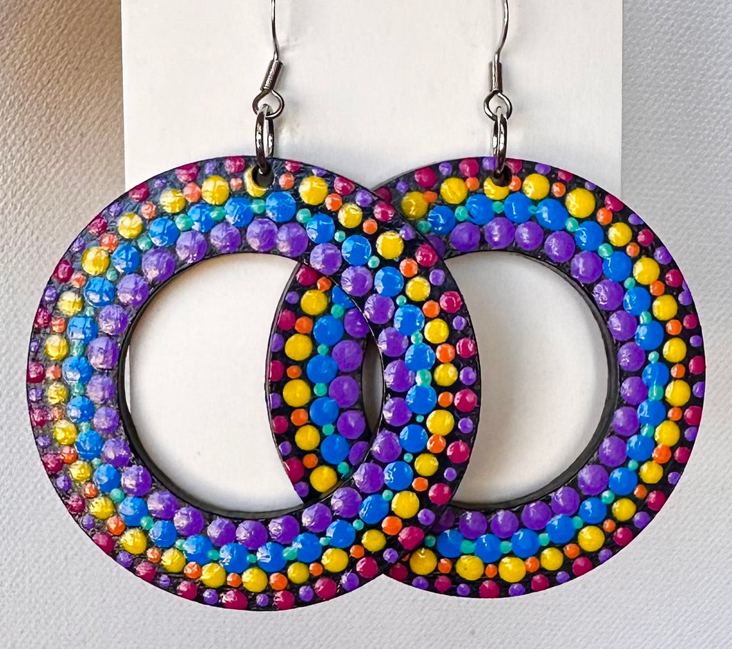 Colorful Hand Painted Circular Hoop Earrings