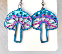 Load image into Gallery viewer, Pink and Blue Hand Painted Mushroom Earrings
