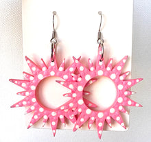 Load image into Gallery viewer, Pink and White Hand Painted Sun Burst Earrings
