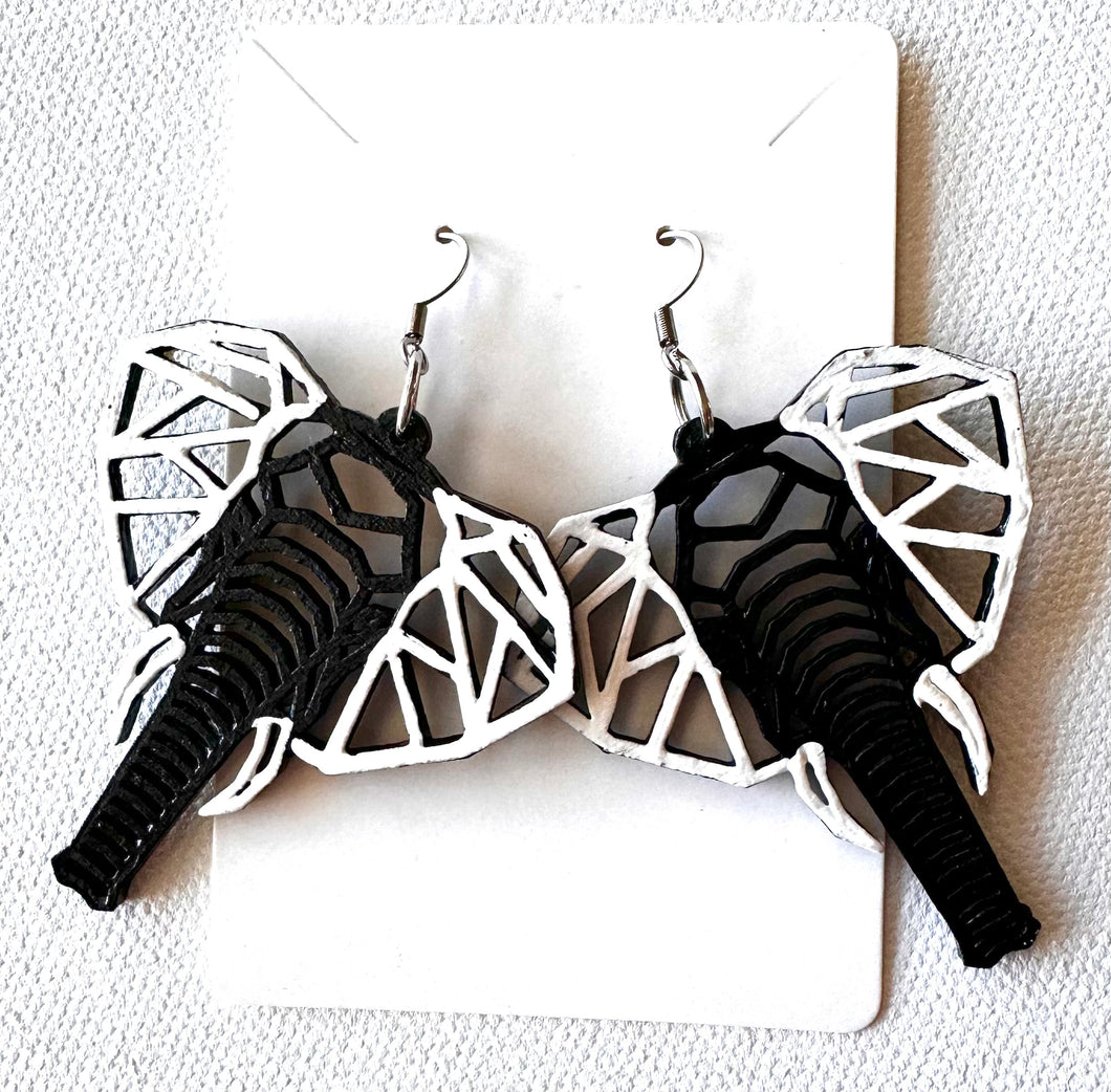 Black and White Hand Painted Elephant Earrings