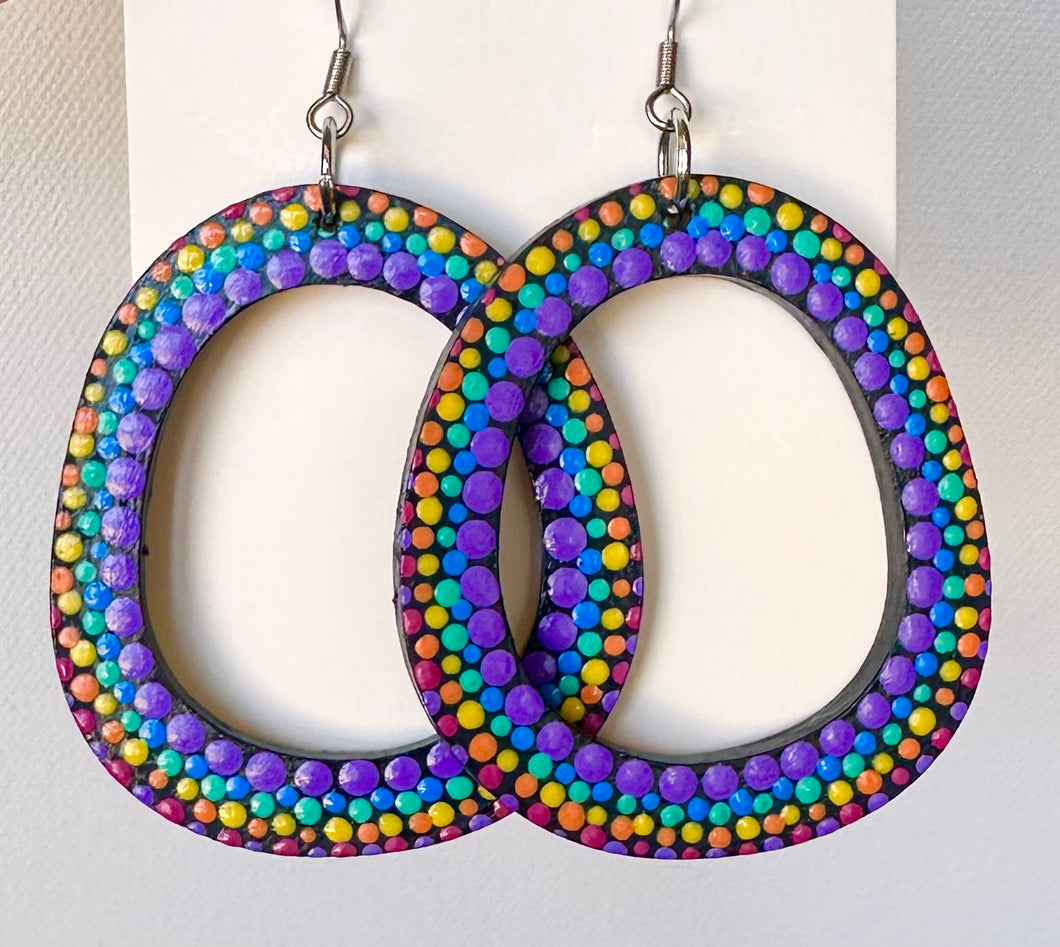 Colorful Hand Painted Oval Hoop Earrings