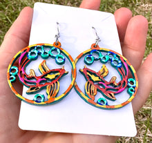 Load image into Gallery viewer, Hand Painted Orange and Yellow Koi with Water Earrings
