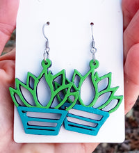 Load image into Gallery viewer, Hand Painted Green and Blue Plant Style Earrings
