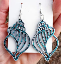 Load image into Gallery viewer, Hand Painted Metallic Silver and Teal Sea Shell Earrings
