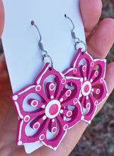 Load image into Gallery viewer, Hand Painted Pink and White Flower Earrings

