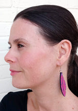 Load image into Gallery viewer, Hand Painted Pink and Purple Feather Style Earrings
