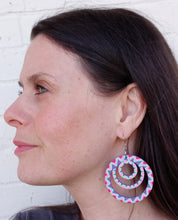 Load image into Gallery viewer, Hand Painted Purple and Pink Triple Hoop Earrings
