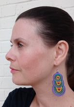 Load image into Gallery viewer, Hand Painted Colorful Chain of Concentric Circles Earrings
