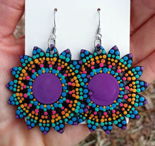 Load image into Gallery viewer, Hand Painted Purple and Blue Flower Earrings
