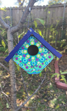 Load and play video in Gallery viewer, Hand Painted Blue and Green Wooden Hanging Birdhouse
