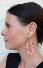 Load image into Gallery viewer, Orange and White Hand Painted Rectangular Hoop Earrings
